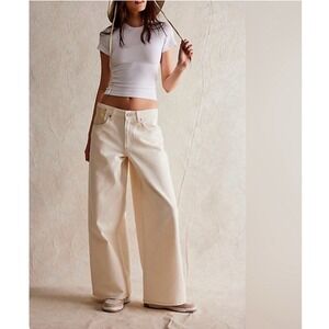 Free People We The Free Waterfalls Baggy Wide‎ Leg Pants 30 Cream Utility Y2K